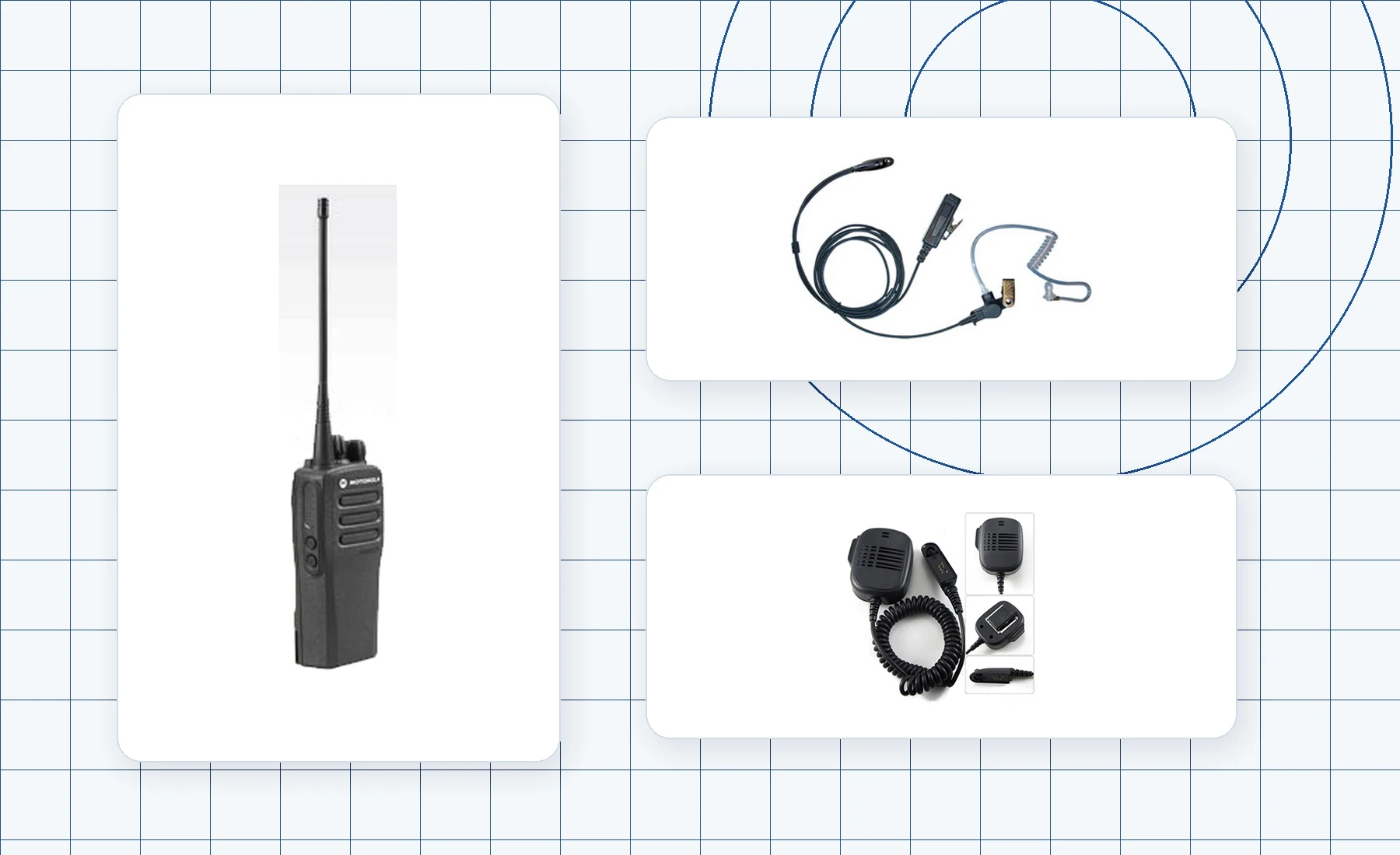 Security radio equipment: portable radio, discreet audio and speaker microphone